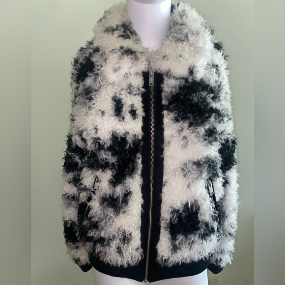 7 For All Mankind Jackets & Blazers - 7 For All Mankind‎ Faux Shearling Bomber Jacket in Black and White, Size S